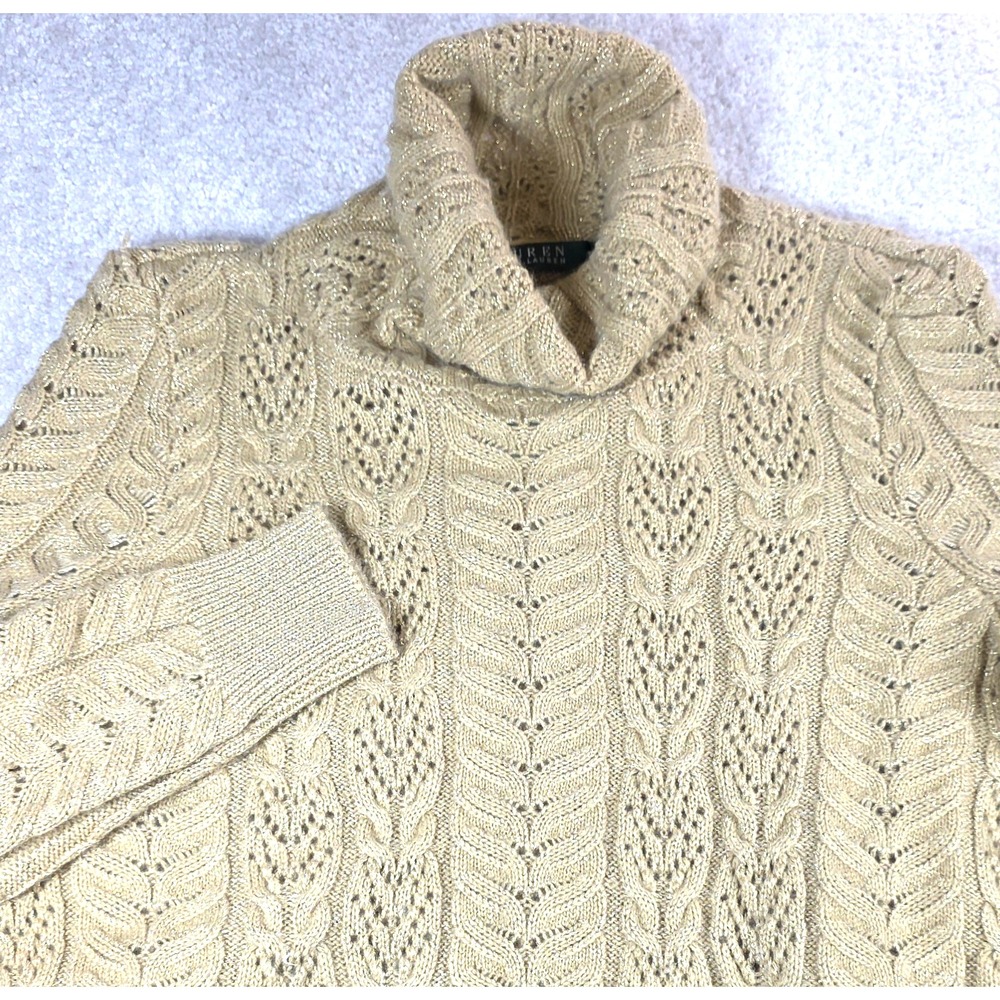 Lauren Ralph Lauren Turtleneck Sweater Womens XS Gold Metallic Cashmere Knit